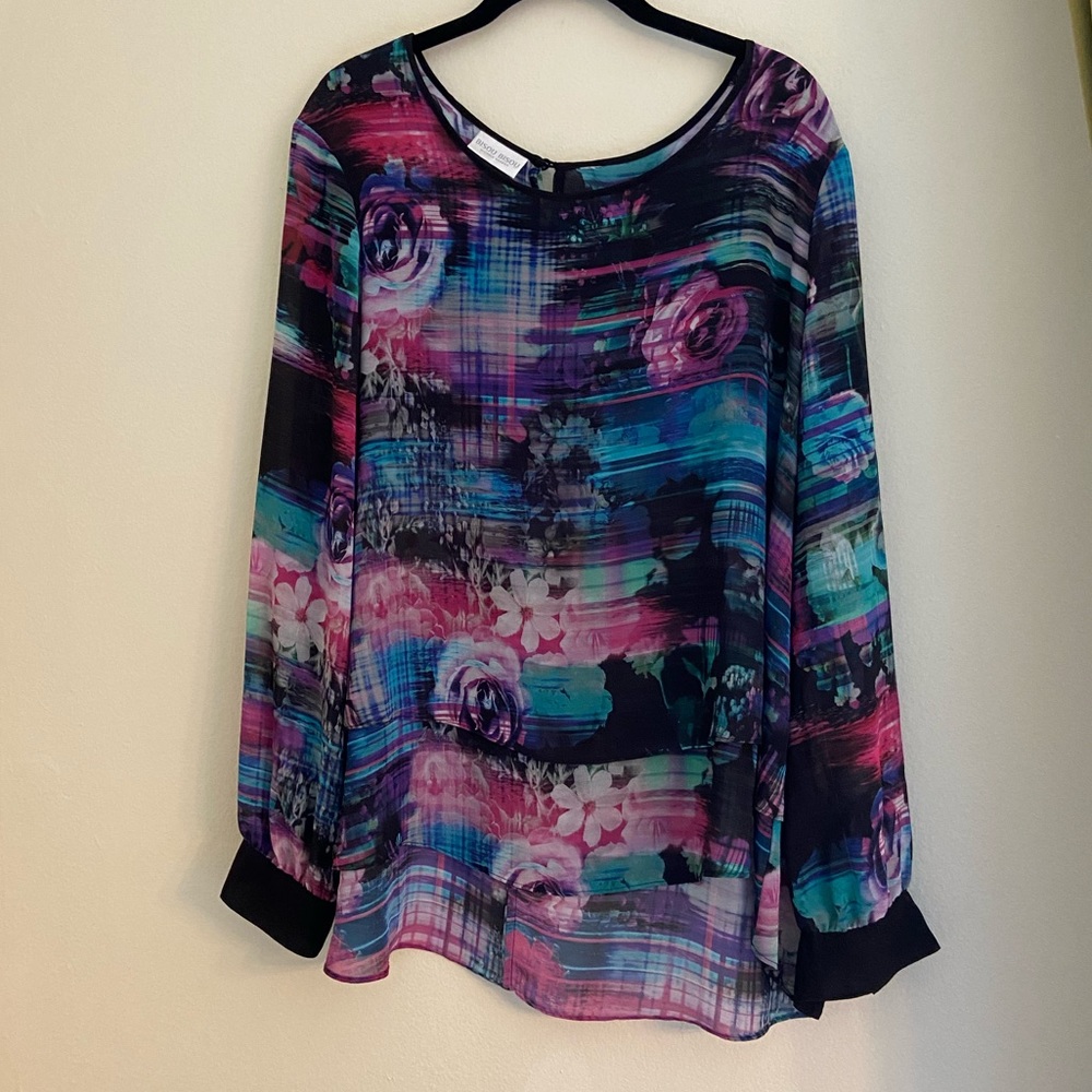 XXL Bisou Bisou Hi Lo Blouse Abstract Floral Print